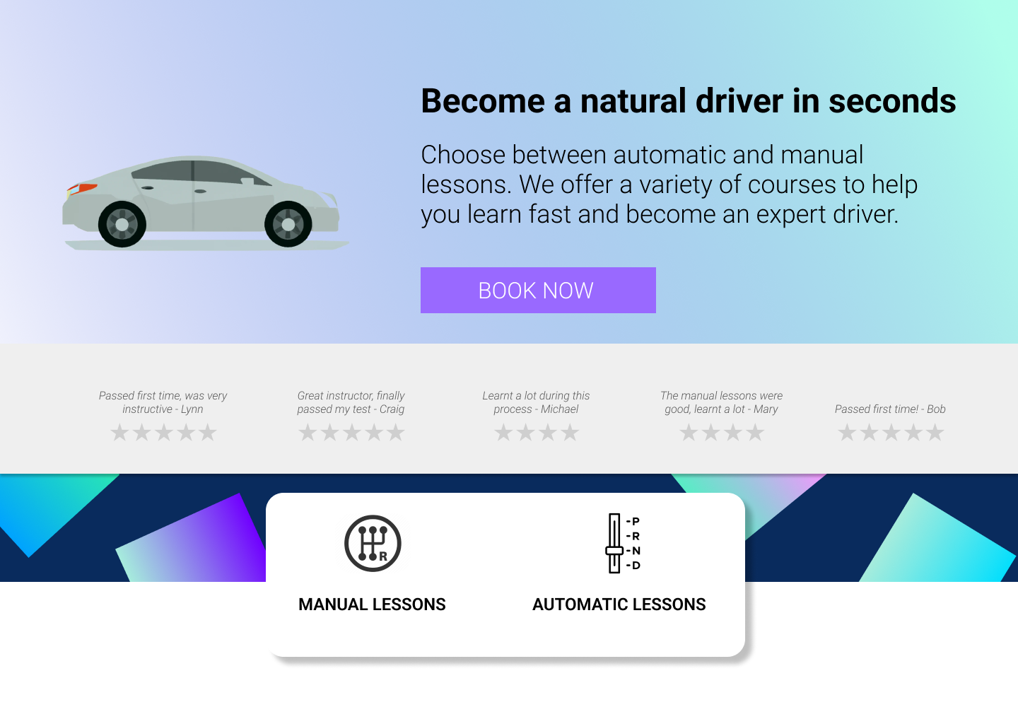 example driving school business landing page